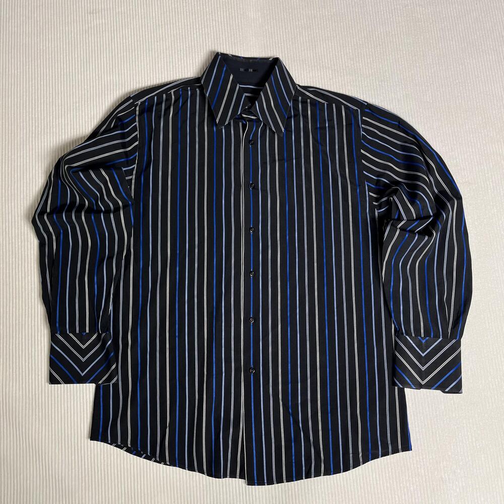 Roar Dress Shirt Mens XL Black Blue Stripe Long Sleeve Button Front Collared